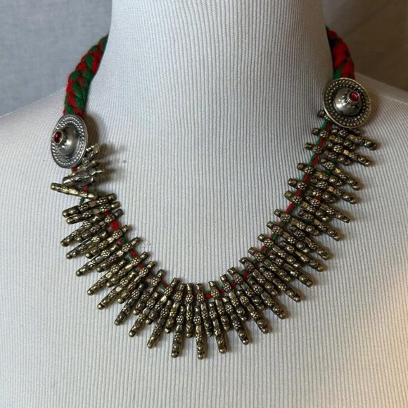 Handmade Boho Tribal Collar Choker Necklace, Antique Silver Choker - Picture 3 of 6